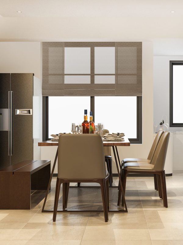 3d rendering dining room and kitchen with luxury decor